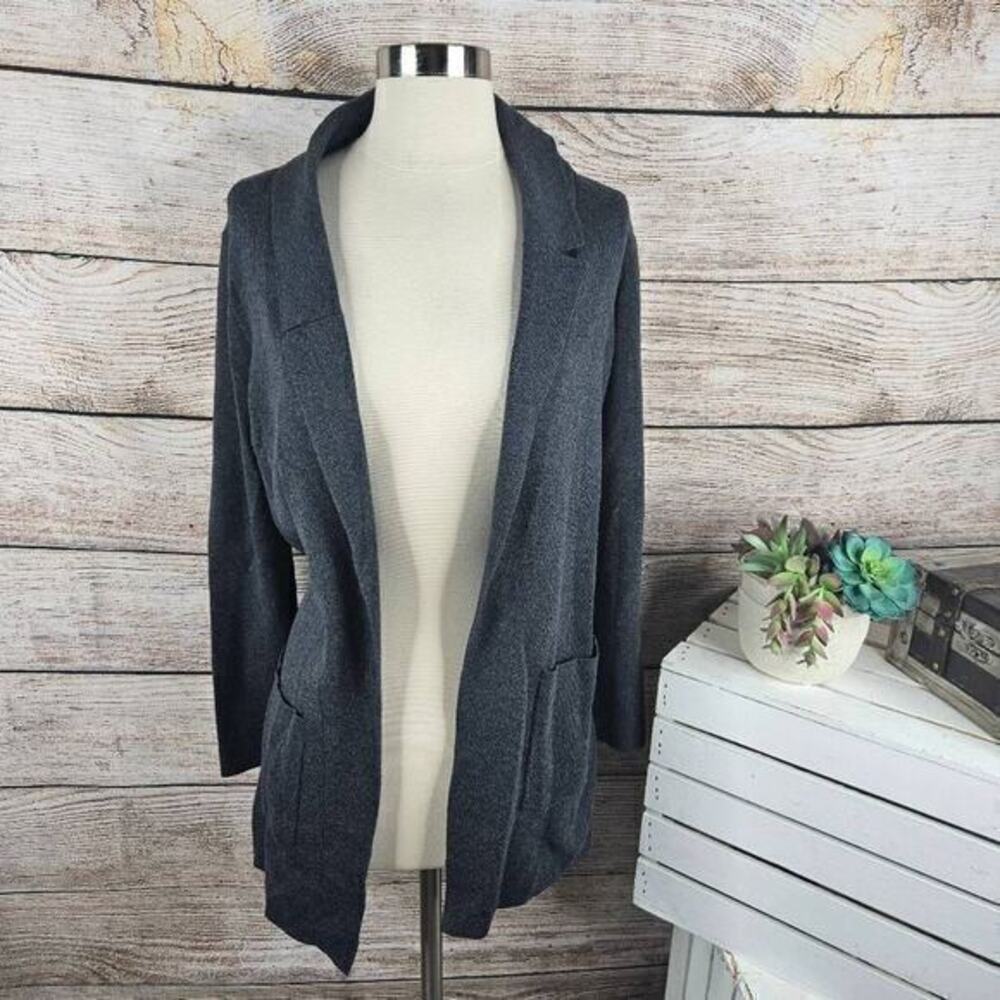 5/$25 LOFT Relaxed Pocket Sweater Blazer Charcoal Gray Size Small